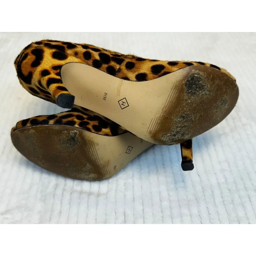 HALOGEN Genuine Calf Hair Leopard Peep Toe Booties, Sz 8.5M